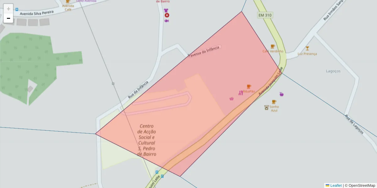 Mapa detalhado do código postal 4765-045 com limites, códigos postais vizinhos e agências dos correios