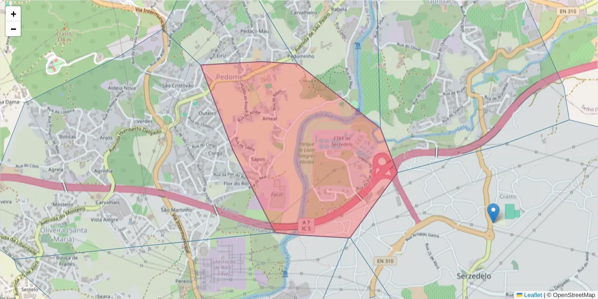 Mapa detalhado do código postal 4765-148 com limites, códigos postais vizinhos e agências dos correios