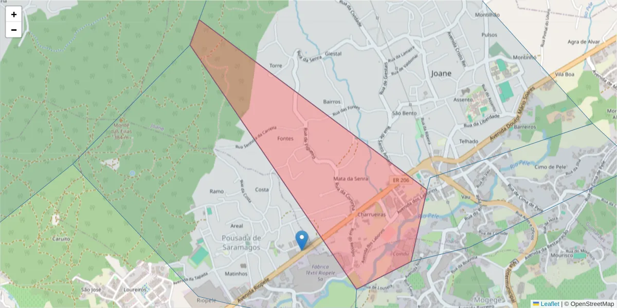Mapa detalhado do código postal 4770-260 com limites, códigos postais vizinhos e agências dos correios