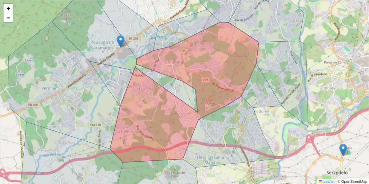 Mapa detalhado do código postal 4770-350 com limites, códigos postais vizinhos e agências dos correios