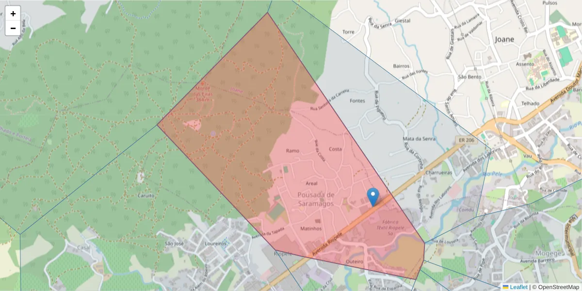 Mapa detalhado do código postal 4770-418 com limites, códigos postais vizinhos e agências dos correios