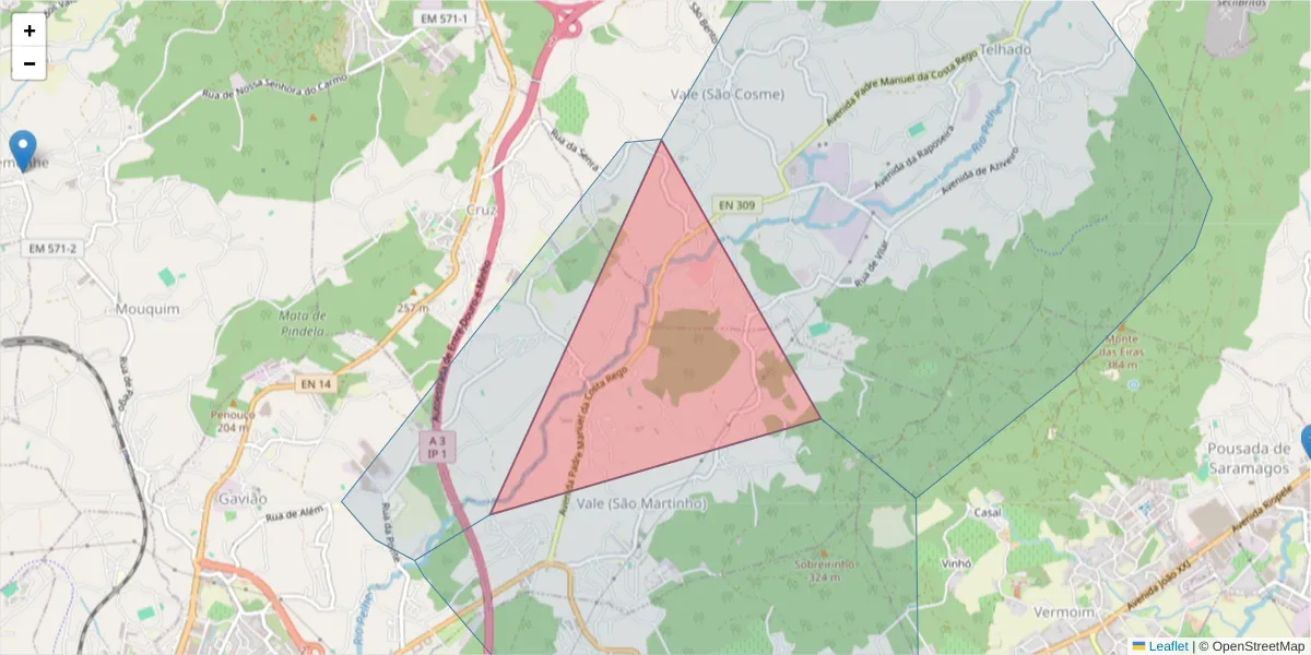 Mapa detalhado do código postal 4770-612 com limites, códigos postais vizinhos e agências dos correios