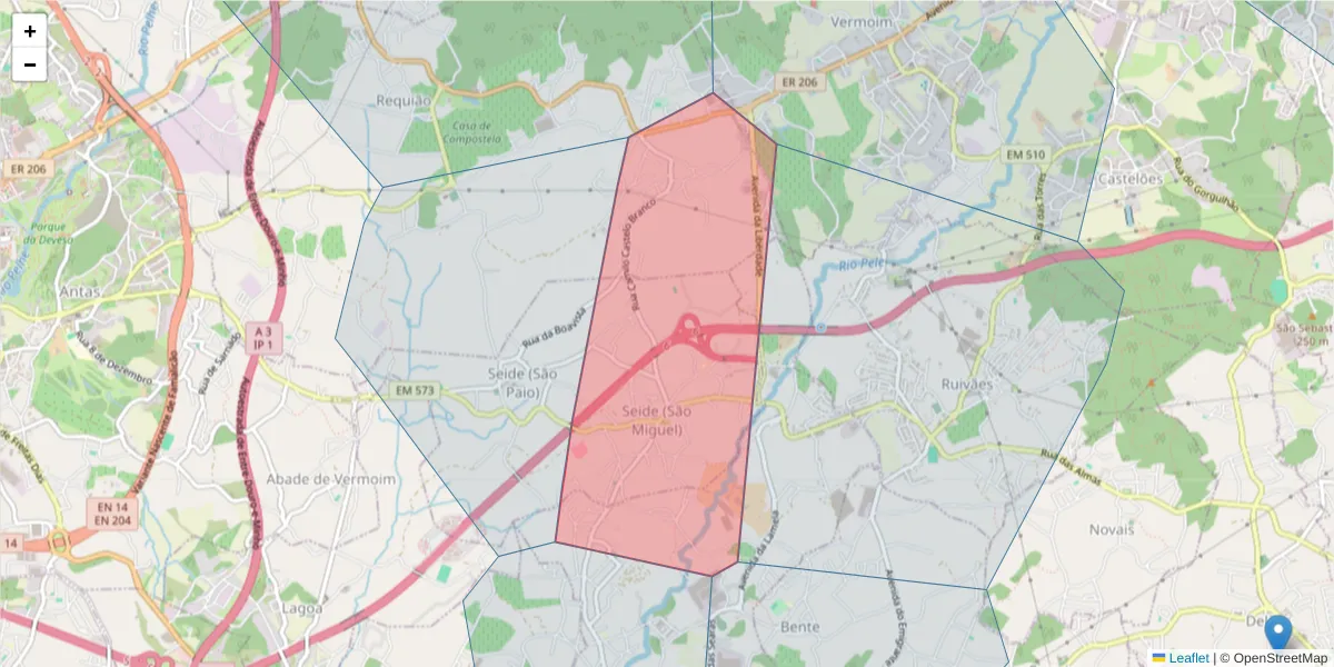 Mapa detalhado do código postal 4770-641 com limites, códigos postais vizinhos e agências dos correios