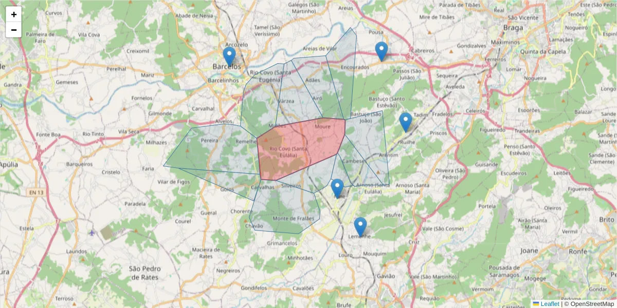 Mapa detalhado do código postal 4775-050 com limites, códigos postais vizinhos e agências dos correios