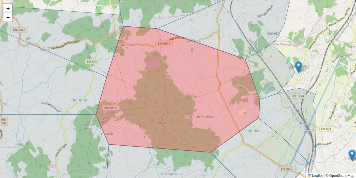 Mapa detalhado do código postal 4775-177 com limites, códigos postais vizinhos e agências dos correios