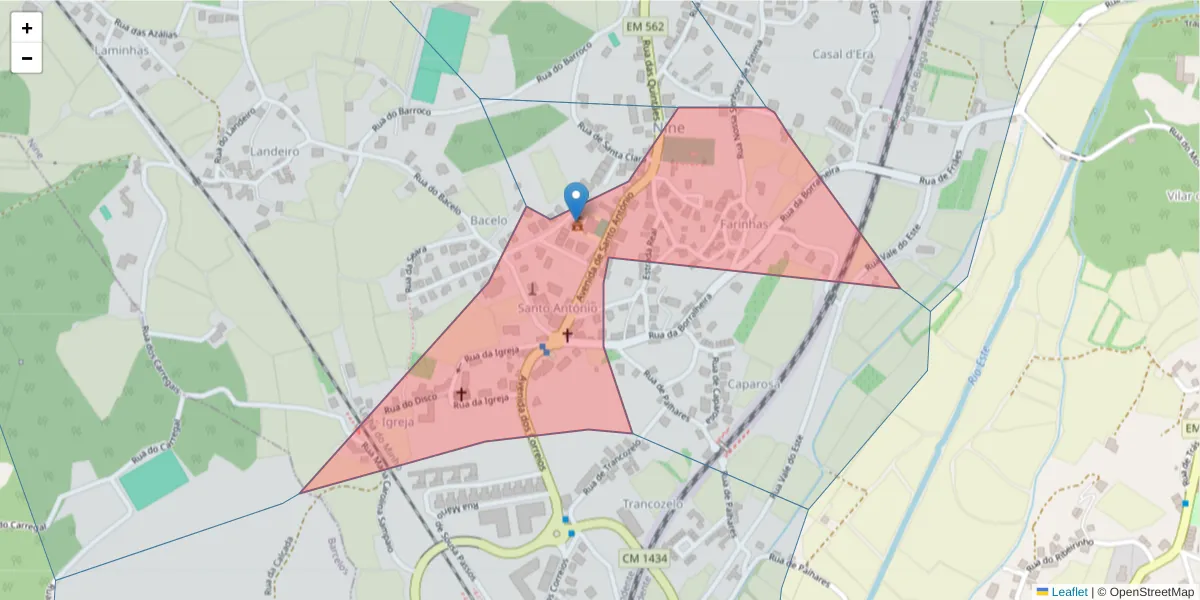 Mapa detalhado do código postal 4775-456 com limites, códigos postais vizinhos e agências dos correios