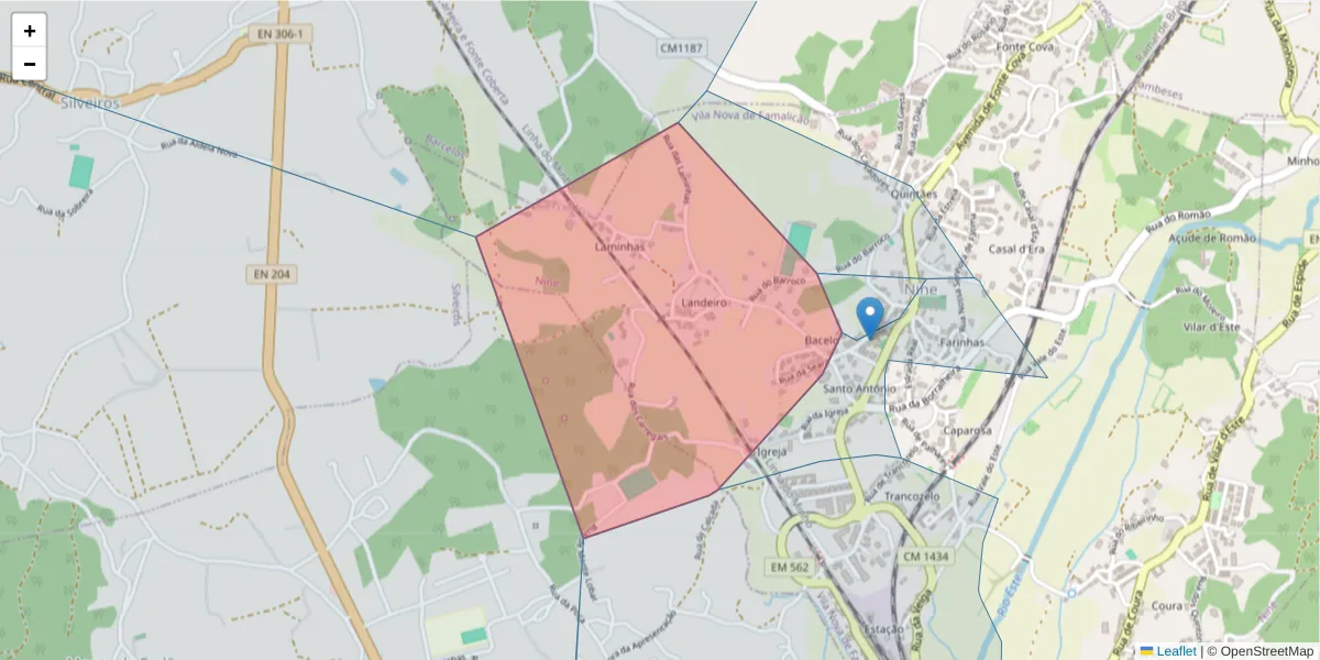 Mapa detalhado do código postal 4775-457 com limites, códigos postais vizinhos e agências dos correios