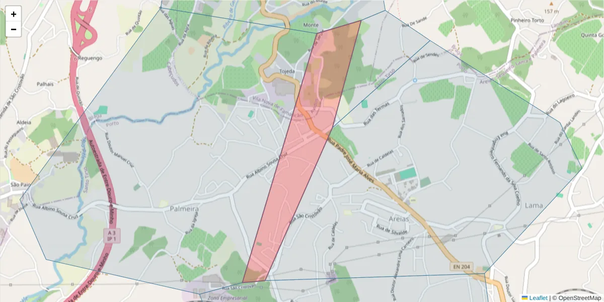 Mapa detalhado do código postal 4780-001 com limites, códigos postais vizinhos e agências dos correios