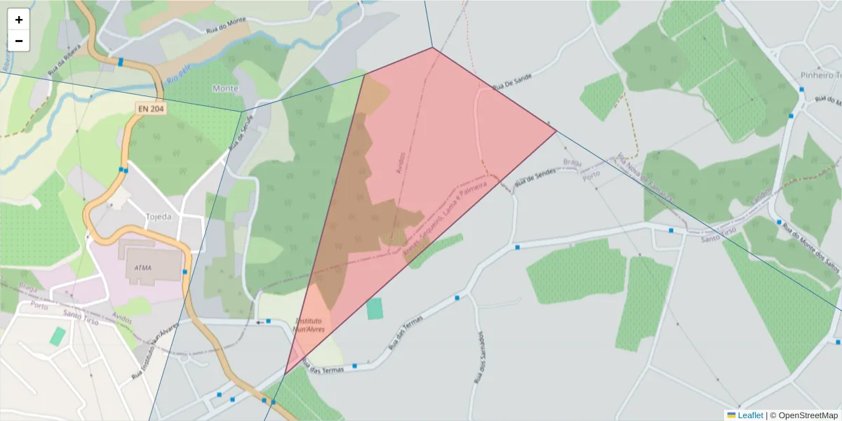 Mapa detalhado do código postal 4780-068 com limites, códigos postais vizinhos e agências dos correios