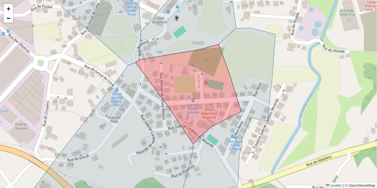 Mapa detalhado do código postal 4780-197 com limites, códigos postais vizinhos e agências dos correios