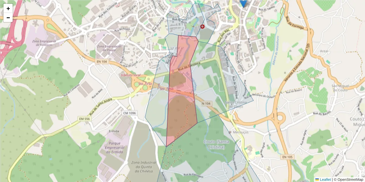 Mapa detalhado do código postal 4780-227 com limites, códigos postais vizinhos e agências dos correios