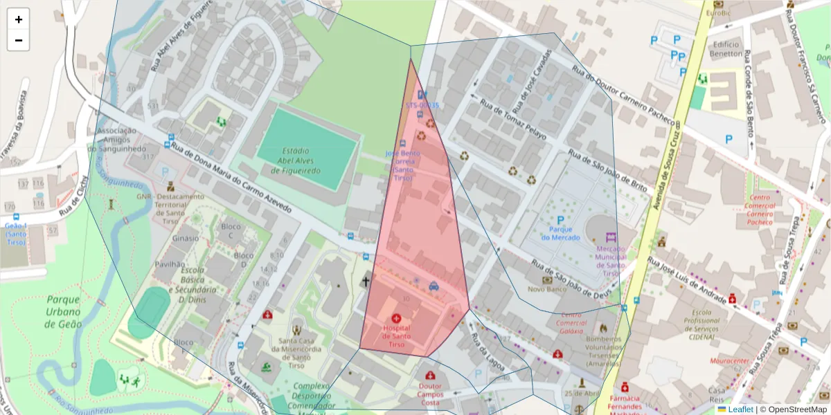 Mapa detalhado do código postal 4780-371 com limites, códigos postais vizinhos e agências dos correios