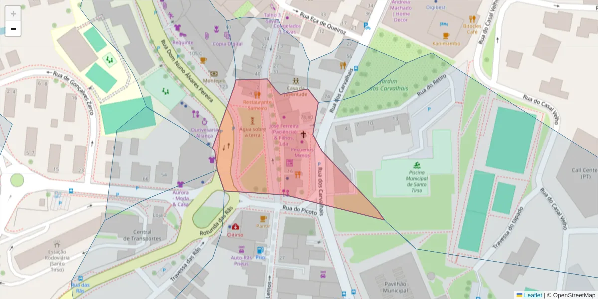 Mapa detalhado do código postal 4780-374 com limites, códigos postais vizinhos e agências dos correios