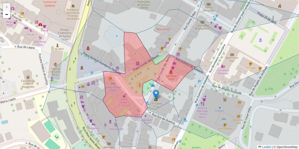 Mapa detalhado do código postal 4780-375 com limites, códigos postais vizinhos e agências dos correios
