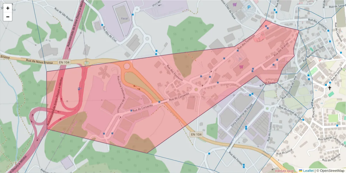 Mapa detalhado do código postal 4780-385 com limites, códigos postais vizinhos e agências dos correios