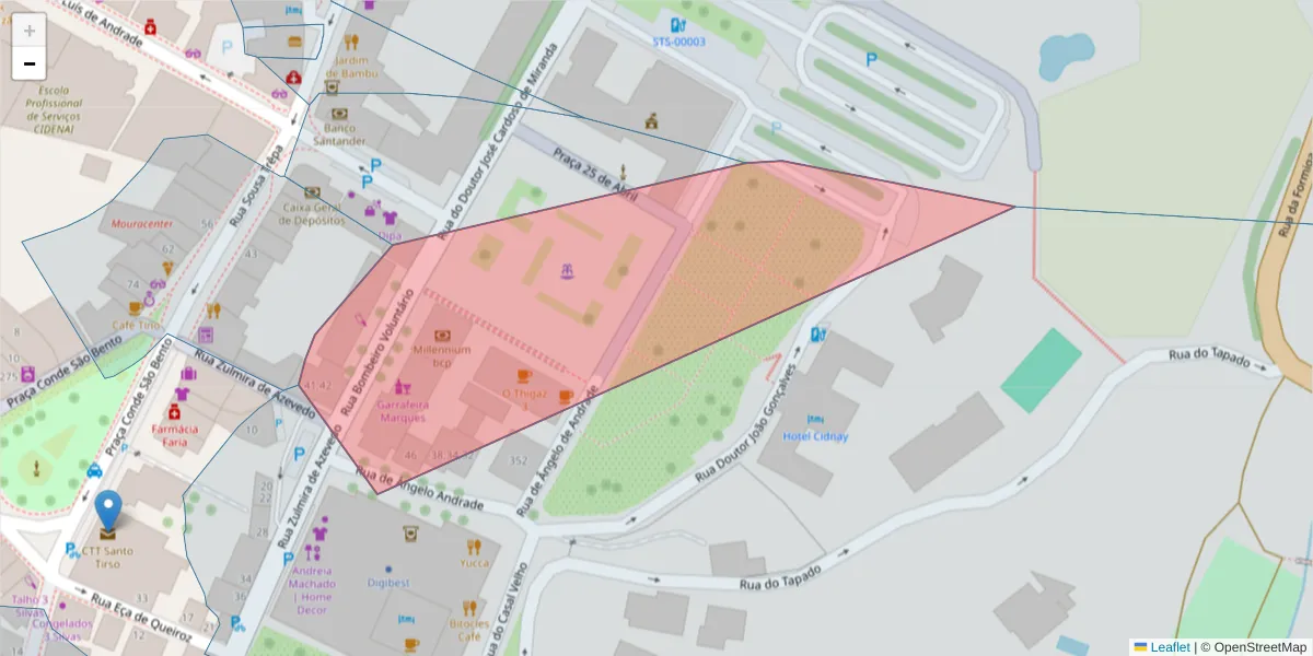 Mapa detalhado do código postal 4780-413 com limites, códigos postais vizinhos e agências dos correios