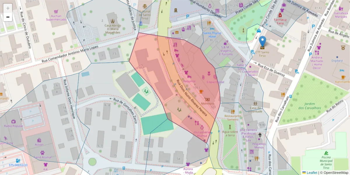 Mapa detalhado do código postal 4780-439 com limites, códigos postais vizinhos e agências dos correios