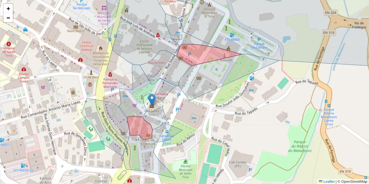 Mapa detalhado do código postal 4780-443 com limites, códigos postais vizinhos e agências dos correios
