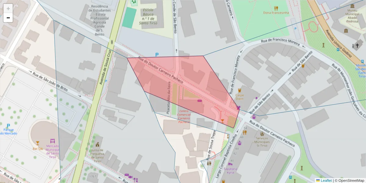 Mapa detalhado do código postal 4780-446 com limites, códigos postais vizinhos e agências dos correios