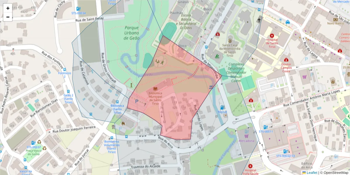 Mapa detalhado do código postal 4780-467 com limites, códigos postais vizinhos e agências dos correios
