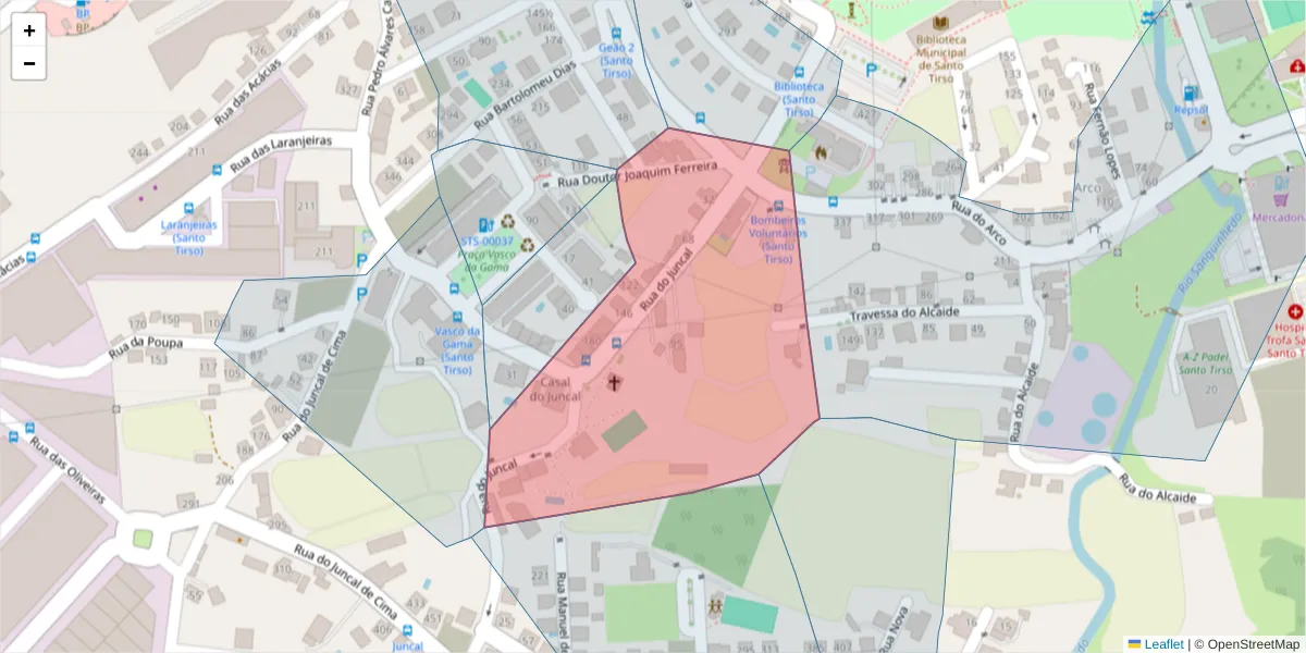 Mapa detalhado do código postal 4780-490 com limites, códigos postais vizinhos e agências dos correios