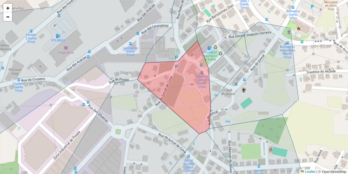 Mapa detalhado do código postal 4780-491 com limites, códigos postais vizinhos e agências dos correios
