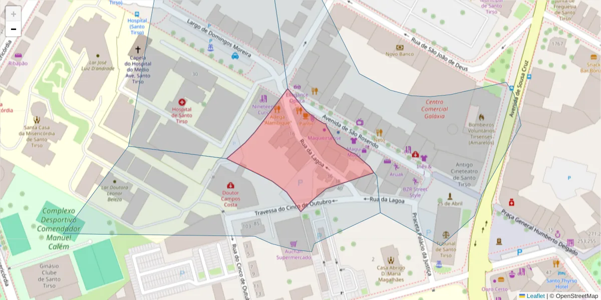 Mapa detalhado do código postal 4780-492 com limites, códigos postais vizinhos e agências dos correios