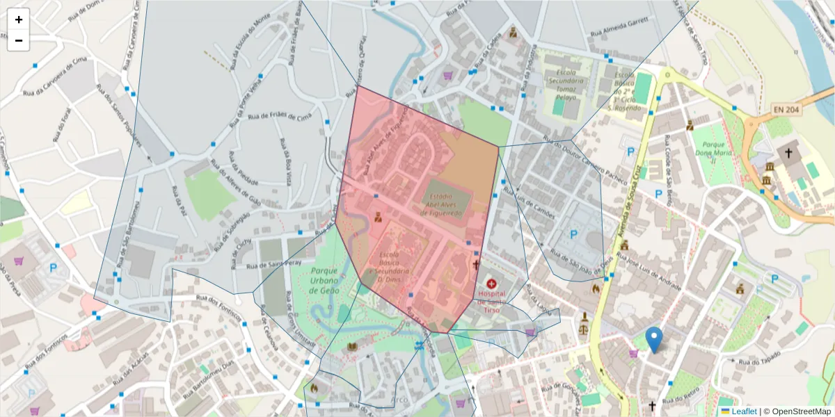 Mapa detalhado do código postal 4780-501 com limites, códigos postais vizinhos e agências dos correios