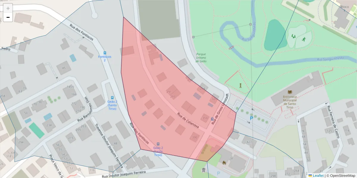 Mapa detalhado do código postal 4780-734 com limites, códigos postais vizinhos e agências dos correios