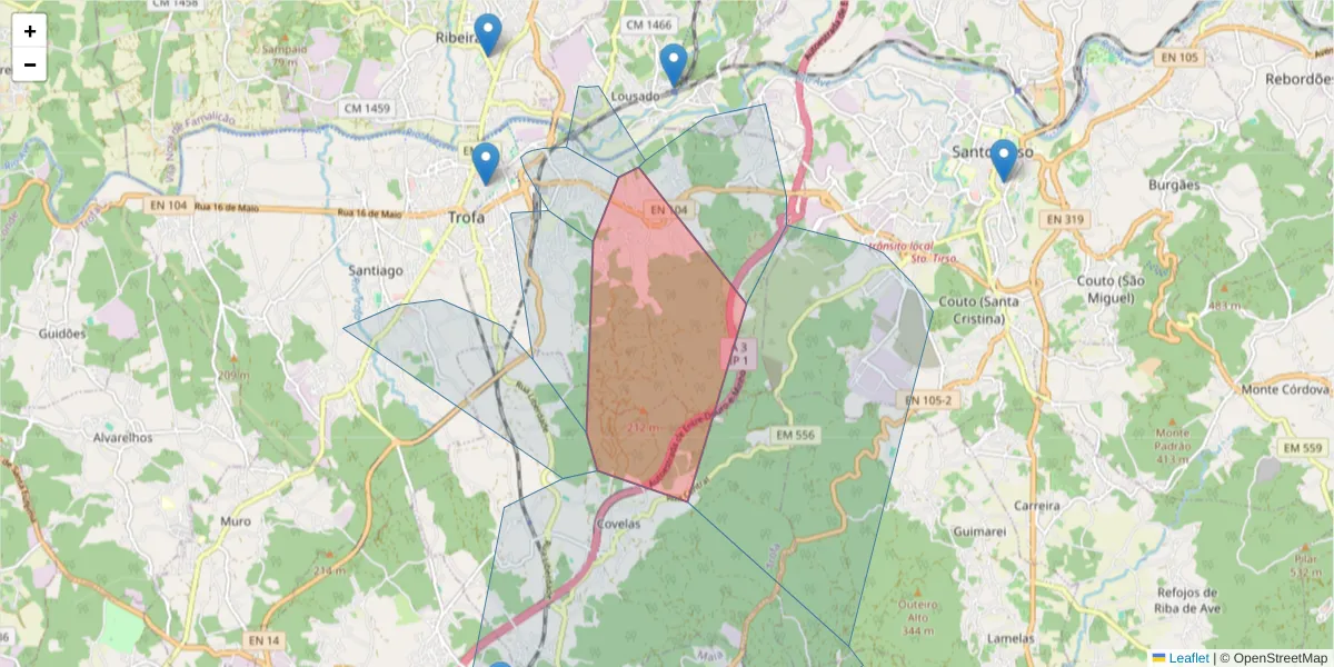 Mapa detalhado do código postal 4785-120 com limites, códigos postais vizinhos e agências dos correios