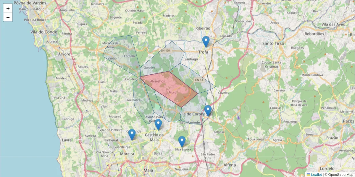 Mapa detalhado do código postal 4785-329 Trofa - Muro com limites, códigos postais vizinhos e agências dos correios