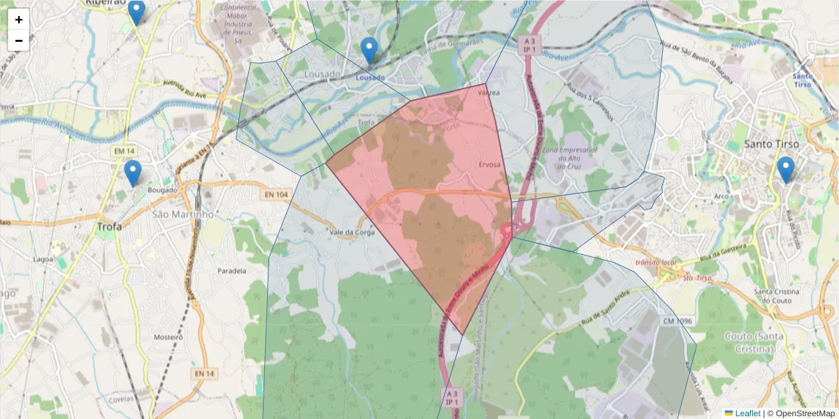 Mapa detalhado do código postal 4785-420 com limites, códigos postais vizinhos e agências dos correios
