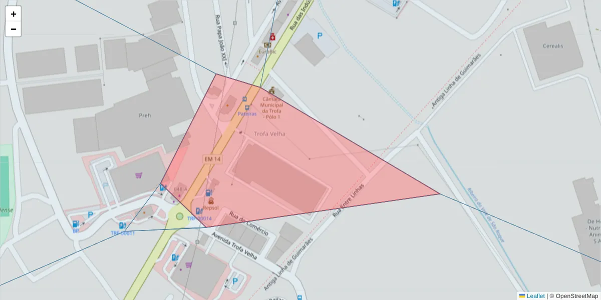 Mapa detalhado do código postal 4785-652 com limites, códigos postais vizinhos e agências dos correios