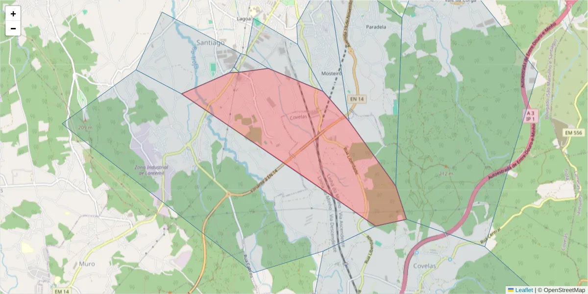 Mapa detalhado do código postal 4785-716 com limites, códigos postais vizinhos e agências dos correios
