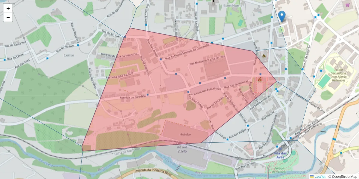 Mapa detalhado do código postal 4795-021 com limites, códigos postais vizinhos e agências dos correios