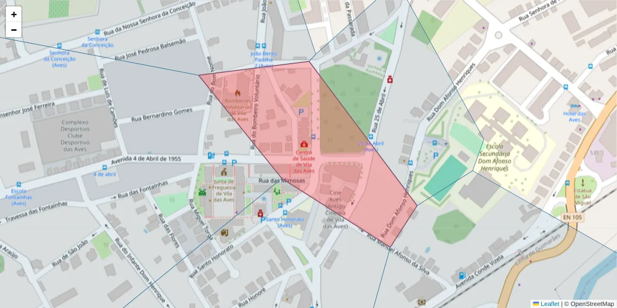 Mapa detalhado do código postal 4795-024 com limites, códigos postais vizinhos e agências dos correios