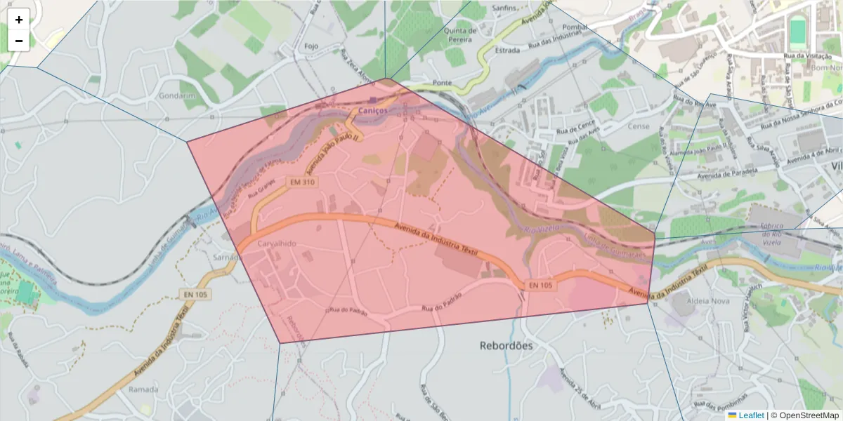Mapa detalhado do código postal 4795-160 com limites, códigos postais vizinhos e agências dos correios