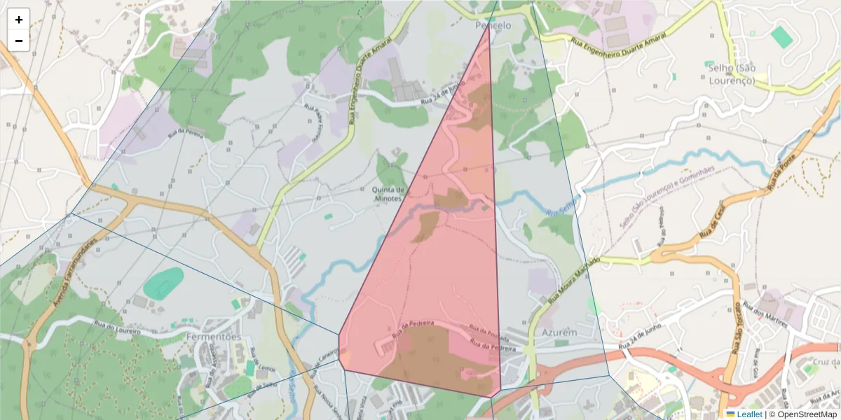 Mapa detalhado do código postal 4800-057 com limites, códigos postais vizinhos e agências dos correios