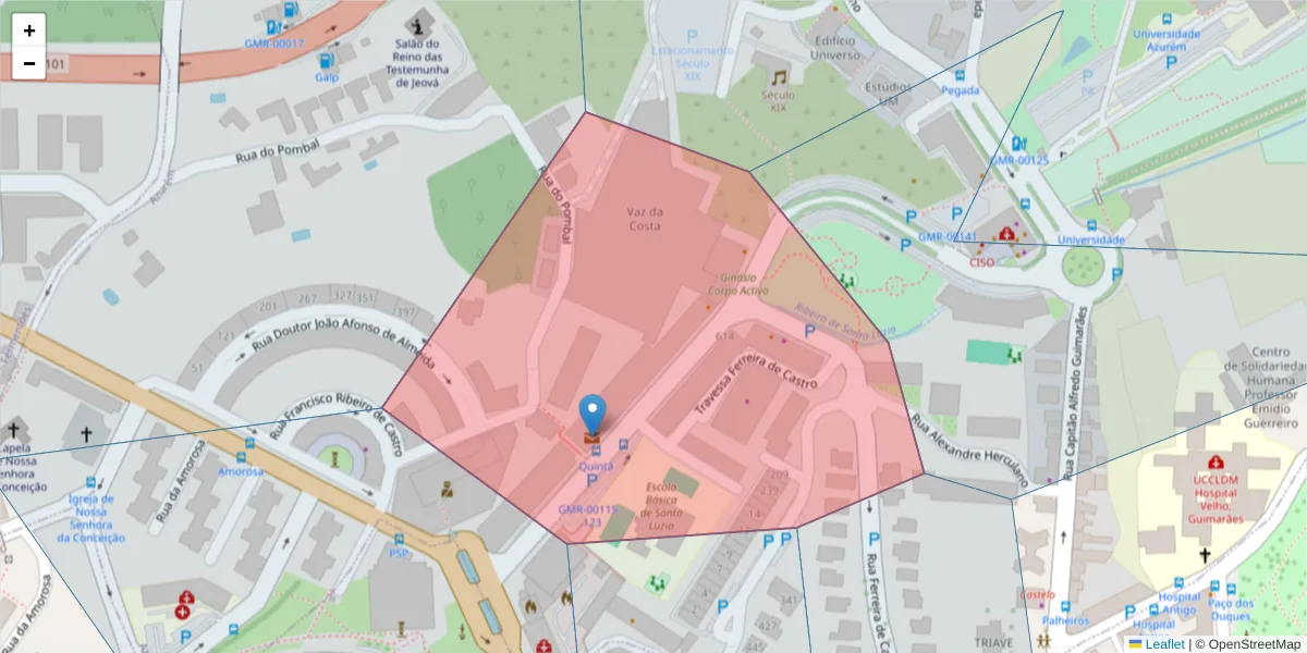 Mapa detalhado do código postal 4800-063 com limites, códigos postais vizinhos e agências dos correios
