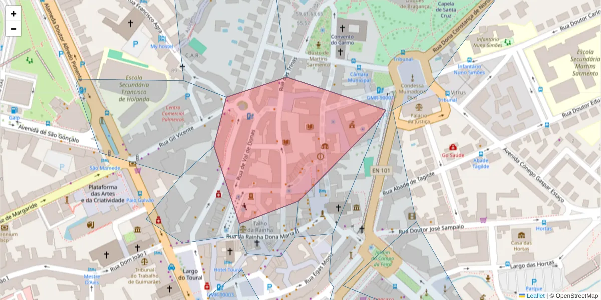 Mapa detalhado do código postal 4800-434 com limites, códigos postais vizinhos e agências dos correios