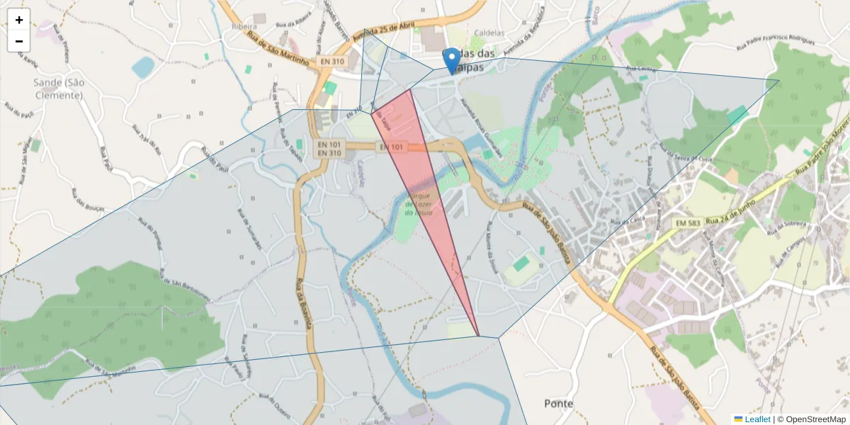 Mapa detalhado do código postal 4805-081 com limites, códigos postais vizinhos e agências dos correios