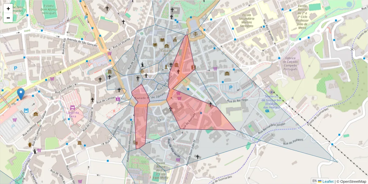 Mapa detalhado do código postal 4810-286 com limites, códigos postais vizinhos e agências dos correios