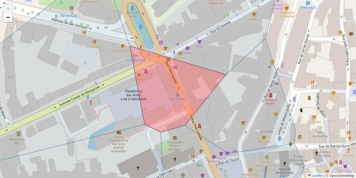 Mapa detalhado do código postal 4810-426 com limites, códigos postais vizinhos e agências dos correios