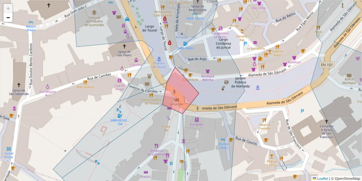 Mapa detalhado do código postal 4810-428 com limites, códigos postais vizinhos e agências dos correios