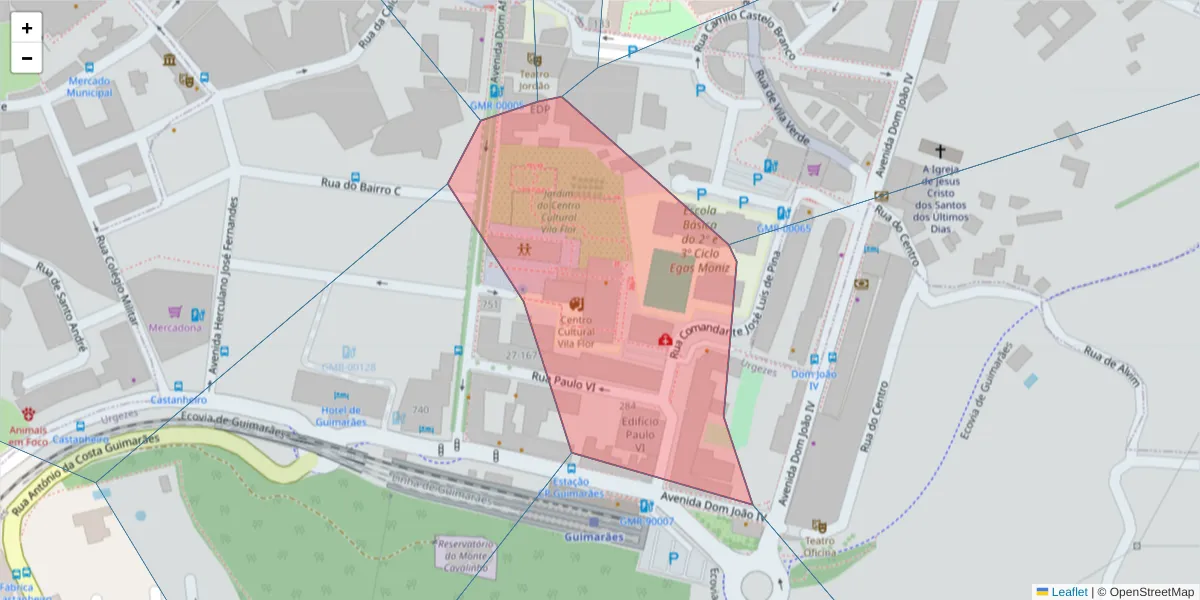 Mapa detalhado do código postal 4810-508 com limites, códigos postais vizinhos e agências dos correios