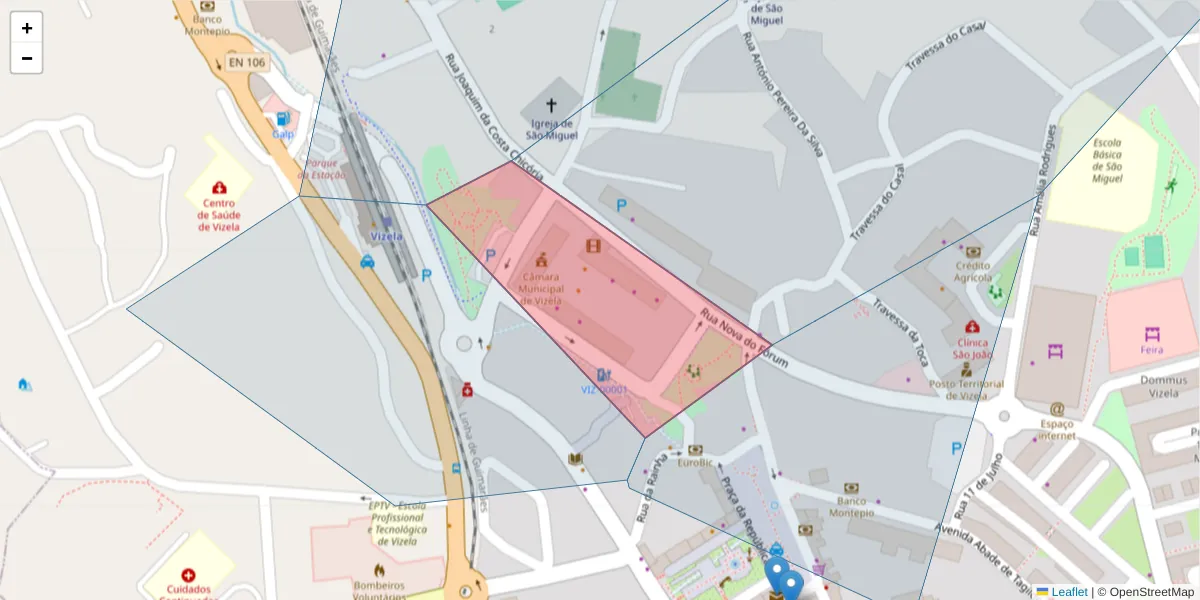 Mapa detalhado do código postal 4815-013 com limites, códigos postais vizinhos e agências dos correios