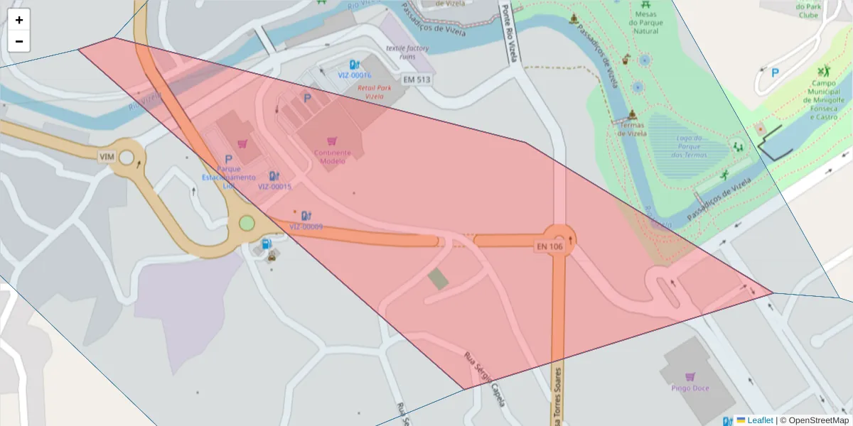 Mapa detalhado do código postal 4815-401 com limites, códigos postais vizinhos e agências dos correios
