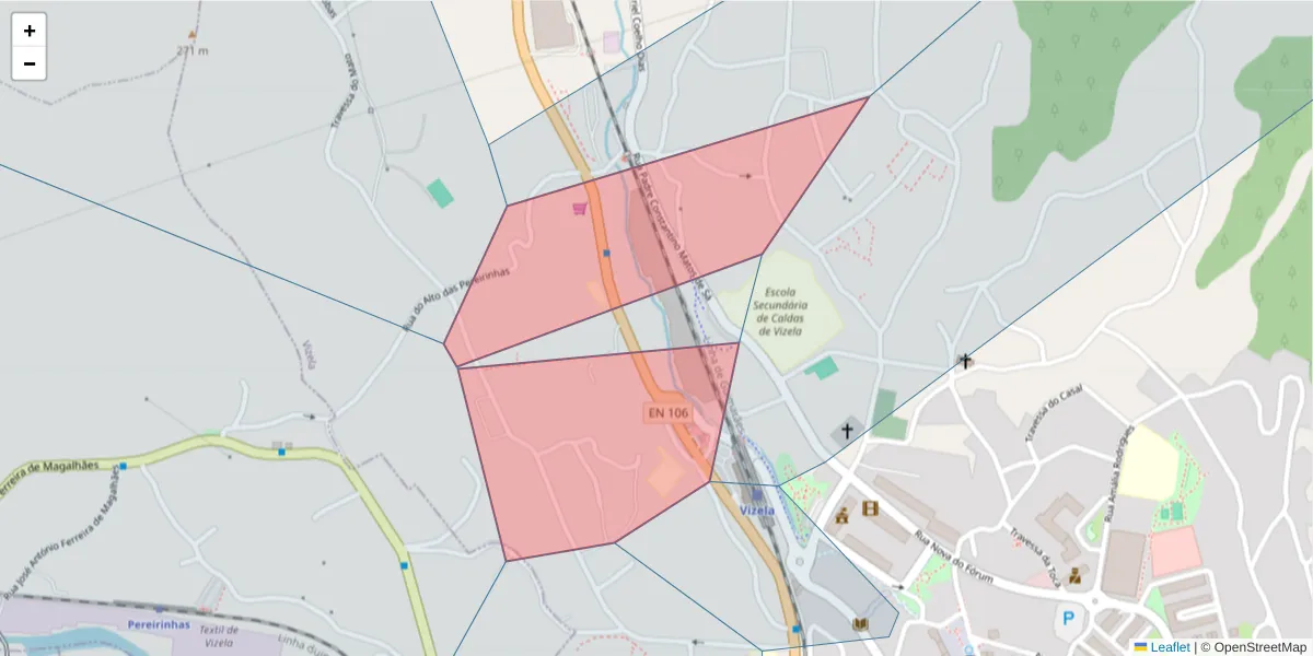 Mapa detalhado do código postal 4815-474 com limites, códigos postais vizinhos e agências dos correios