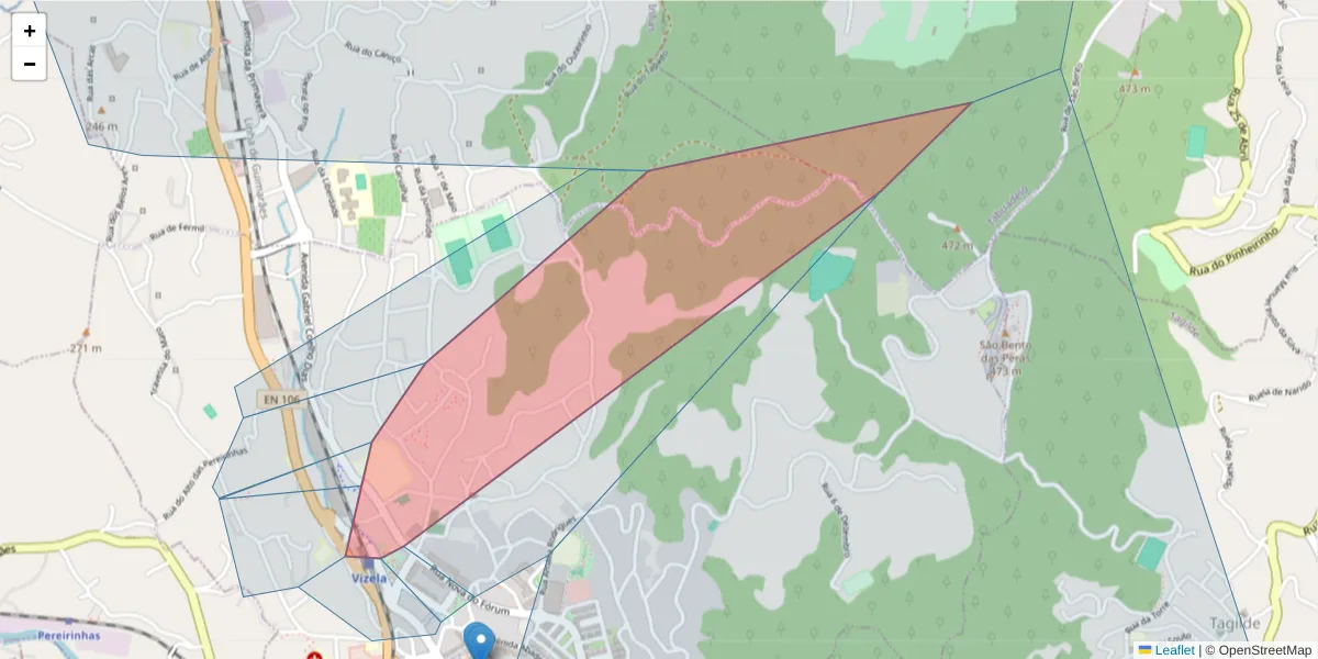 Mapa detalhado do código postal 4815-513 com limites, códigos postais vizinhos e agências dos correios