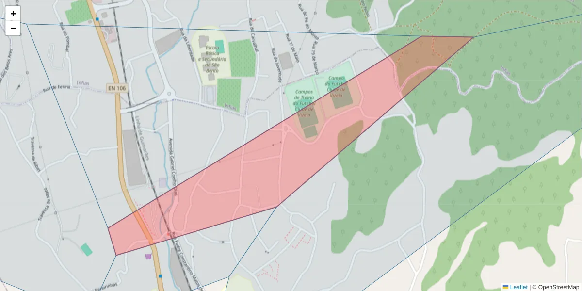 Mapa detalhado do código postal 4815 com limites, códigos postais vizinhos e agências dos correios